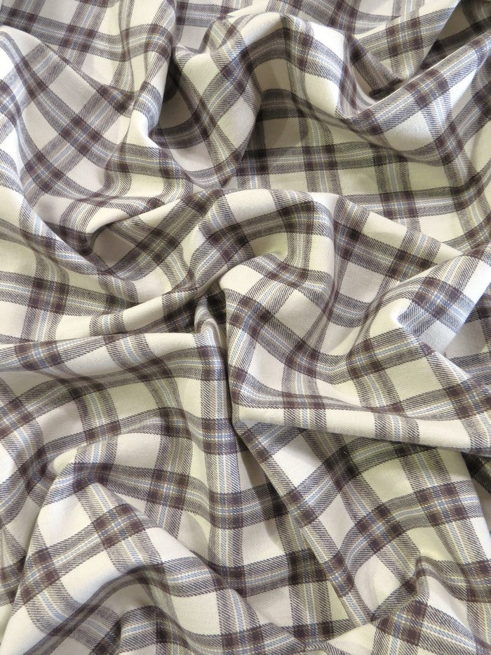 Tartan Plaid Uniform Apparel Flannel Fabric / Brown/Cream / Sold By The Yard - 0