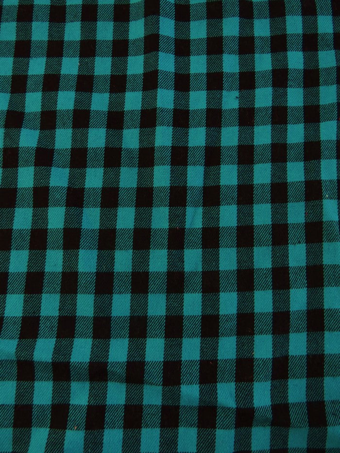 Tartan Plaid Uniform Apparel Flannel Fabric / Mini Buffalo Turquoise/Black / Sold By The Yard