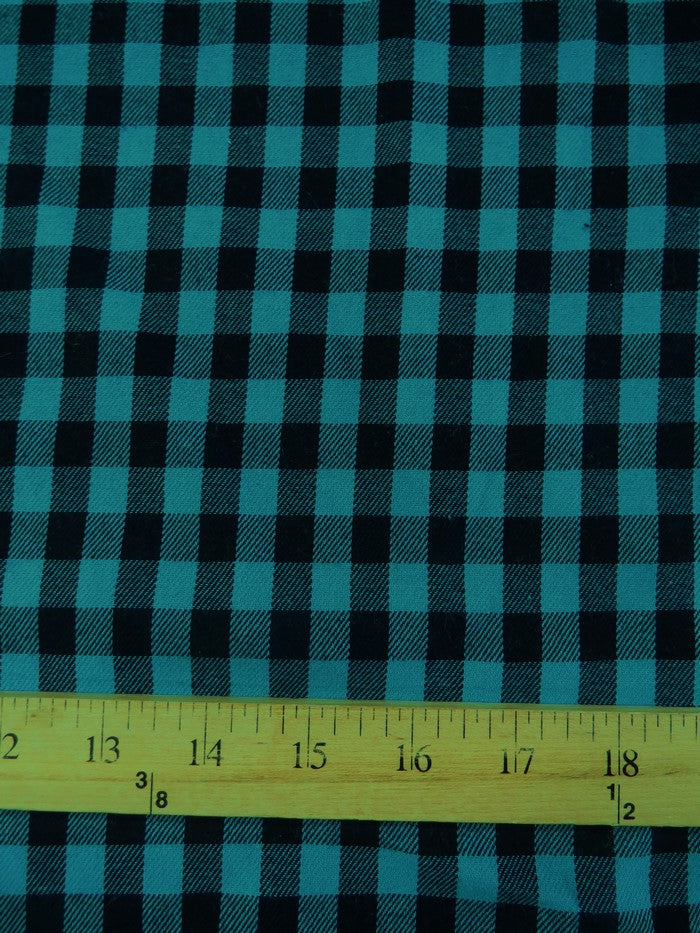Tartan Plaid Uniform Apparel Flannel Fabric / Mini Buffalo Turquoise/Black / Sold By The Yard - 0