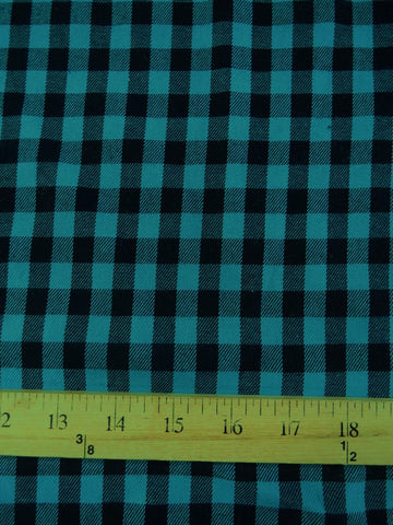 Tartan Plaid Uniform Apparel Flannel Fabric / Mini Buffalo Turquoise/Black / Sold By The Yard - 0