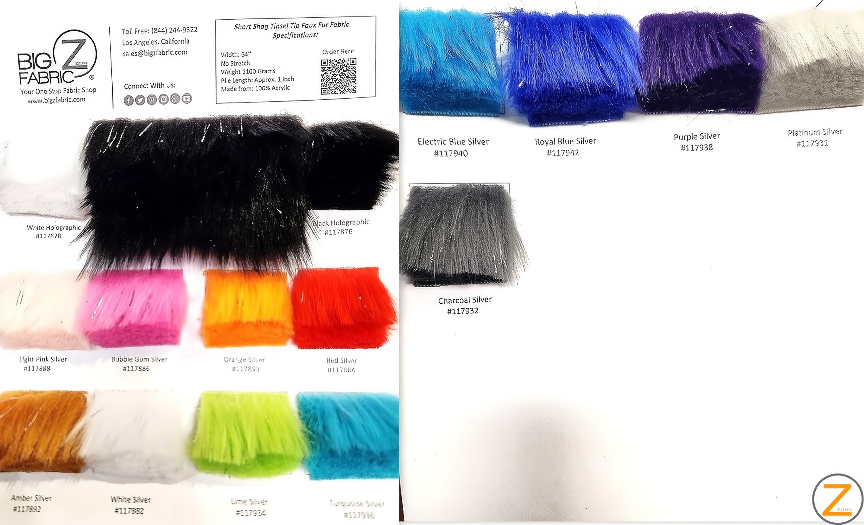 Color Card - Tinsel Tip Short Shag Faux Fur