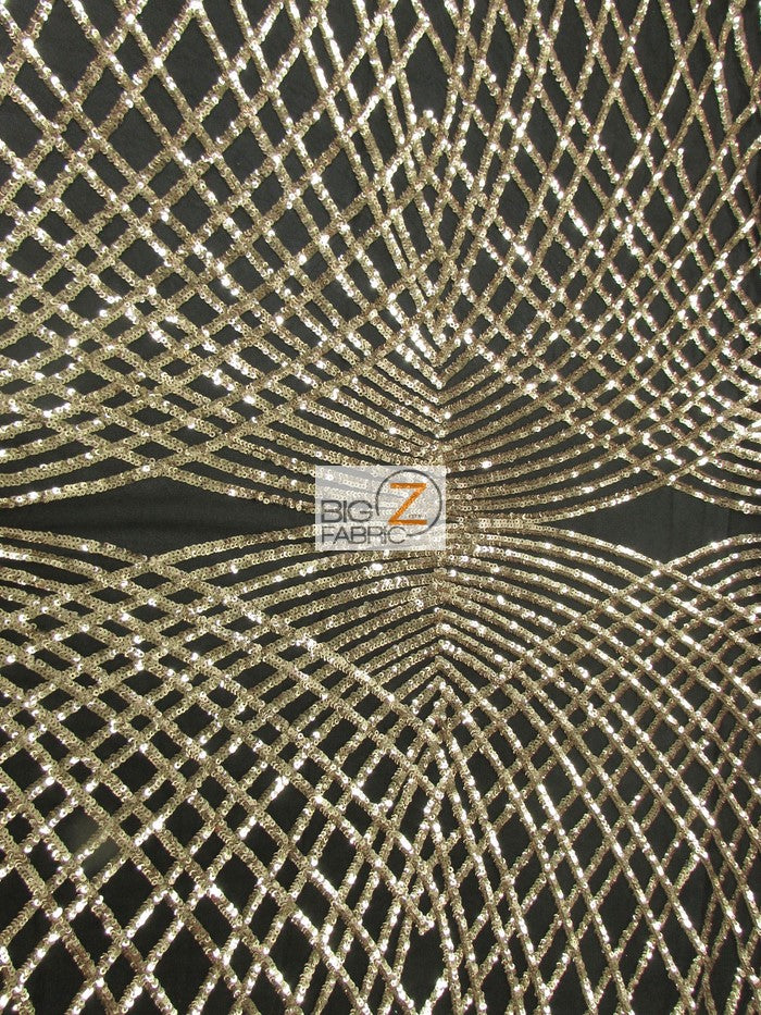Unique Diamond Lace Sequin Dress Fabric / Black/Light Gold / Sold By The Yard