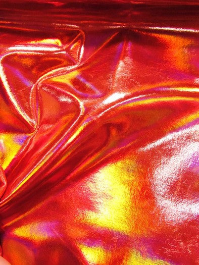 Ultra Holographic Glossy Patent Spandex Vinyl Fabric / Red / Sold By The Yard