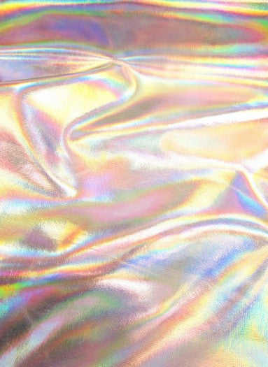 Ultra Holographic Glossy Patent Spandex Vinyl Fabric / Silver / Sold By The Yard