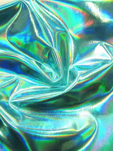 Ultra Holographic Glossy Patent Spandex Vinyl Fabric / Turquoise / Sold By The Yard