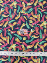 Poly Cotton Printed Fabric Vegetable Pepper / Black / Sold By The Yard