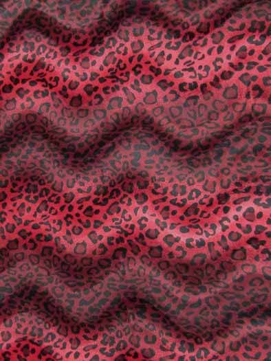 Red/Black Velboa Leopard Animal Short Pile Fabric / Sold By The Yard