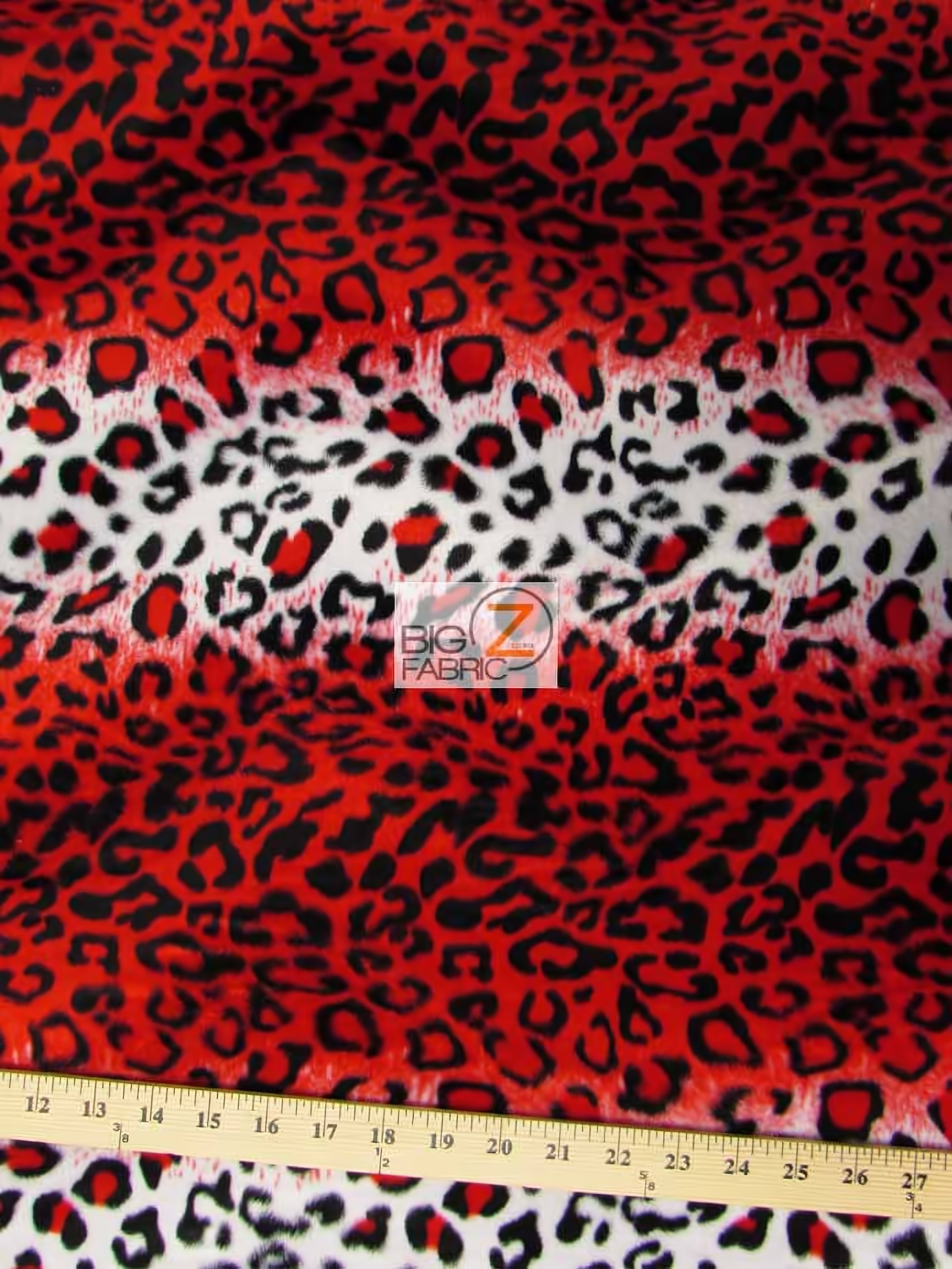 Red/White Velboa Leopard Animal Short Pile Fabric / By The Roll - 25 Yards