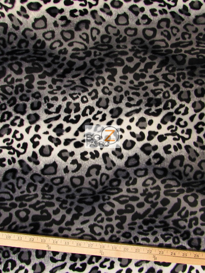 White/Grey Velboa Leopard Animal Short Pile Fabric / By The Roll - 25 Yards