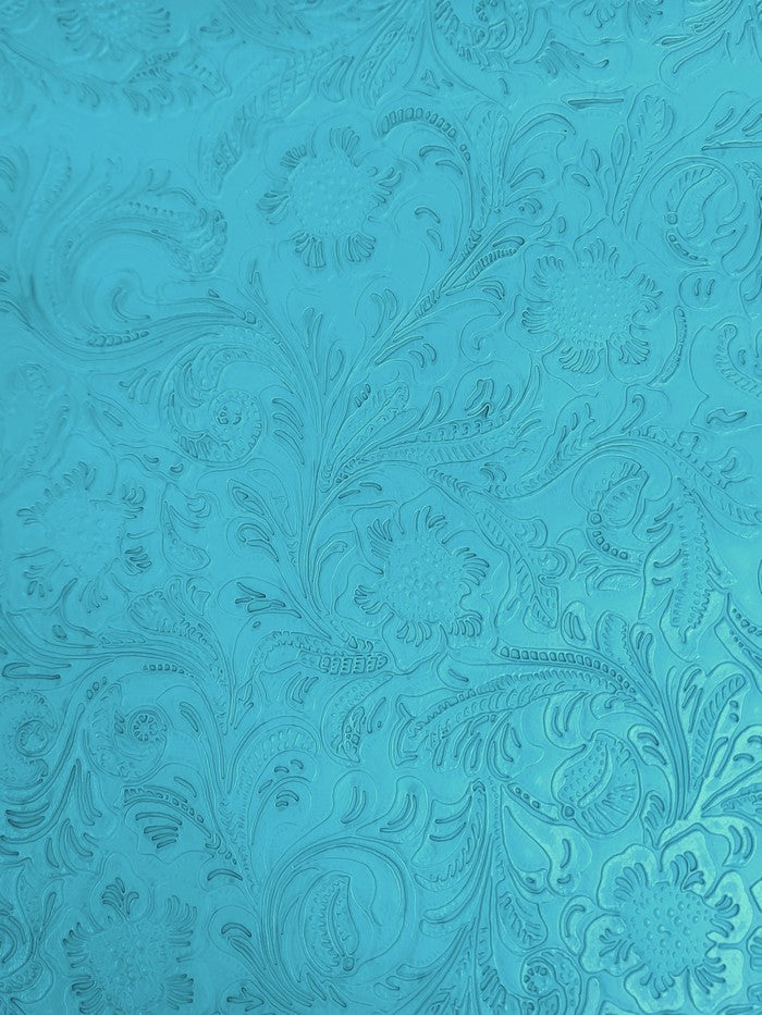 Caribbean Blue Vintage Western Floral Pu Leather Fabric