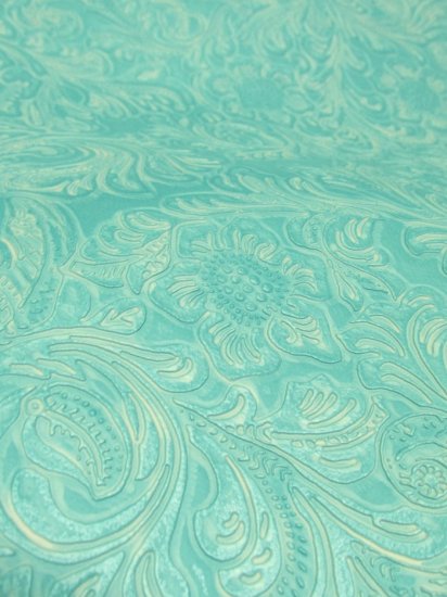Caribbean Blue Vintage Western Floral Pu Leather Fabric