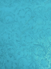 Vintage Western Floral Pu Leather Fabric / Caribbean Blue / By The Roll - 30 Yards