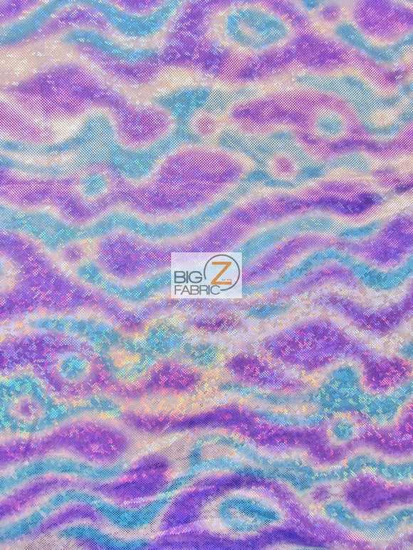 Volcano Foil Tie Dye Nylon Spandex Fabric / Turquoise/Purple / Sold By