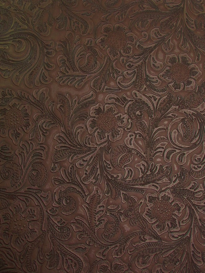 Brown Vintage Western Floral Pu Leather Fabric / Sold By The Yard