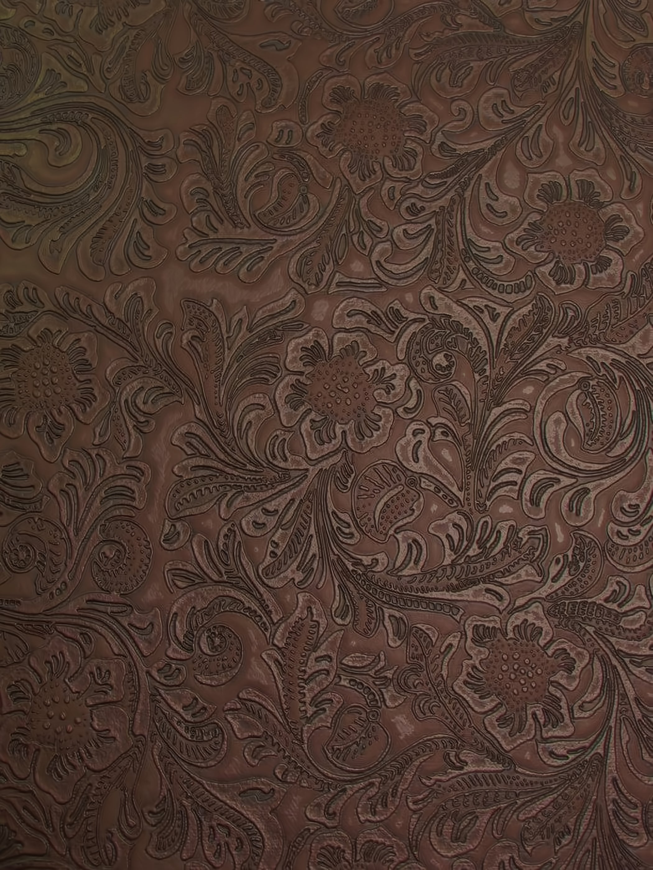 Brown Vintage Western Floral Pu Leather Fabric / Sold By The Yard