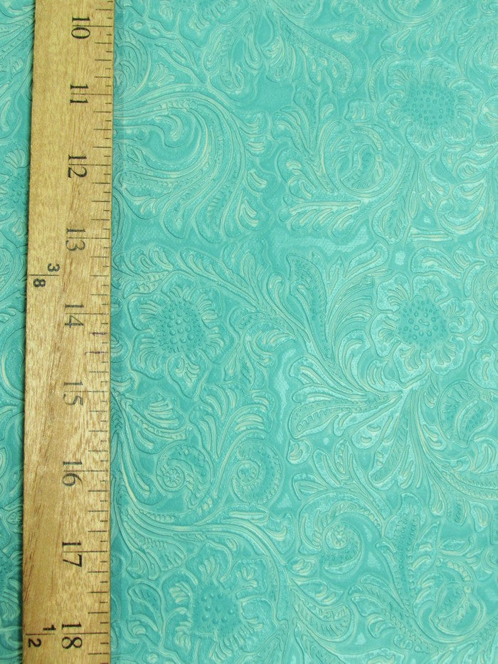 Brown Vintage Western Floral Pu Leather Fabric / Sold By The Yard