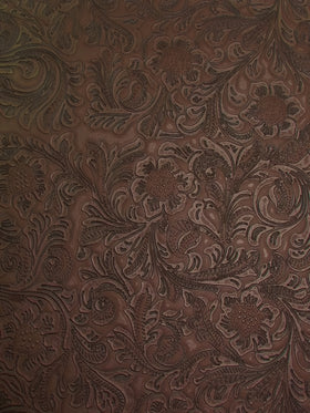 Vintage Western Floral Pu Leather Fabric / Brown / By The Roll - 30 Yards