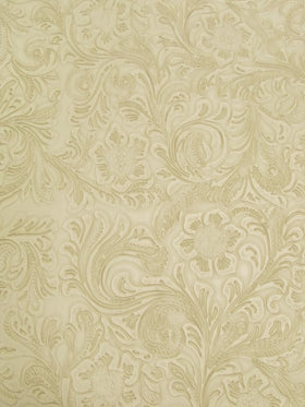 Vintage Western Floral Pu Leather Fabric / Classic White / By The Roll - 30 Yards