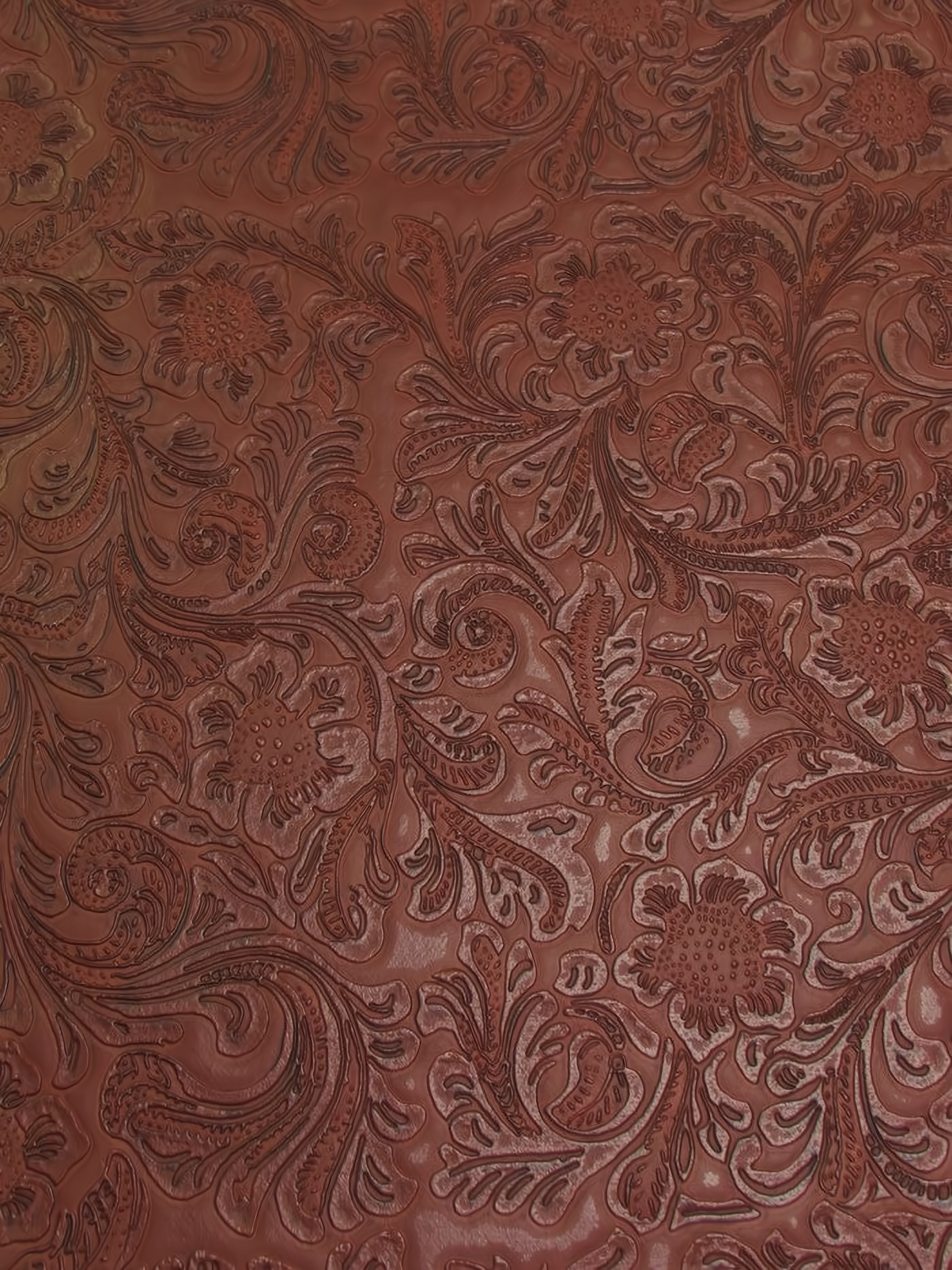 Copper Vintage Western Floral Pu Leather Fabric / Sold By The Yard