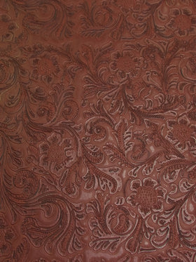 Copper Vintage Western Floral Pu Leather Fabric / Sold By The Yard
