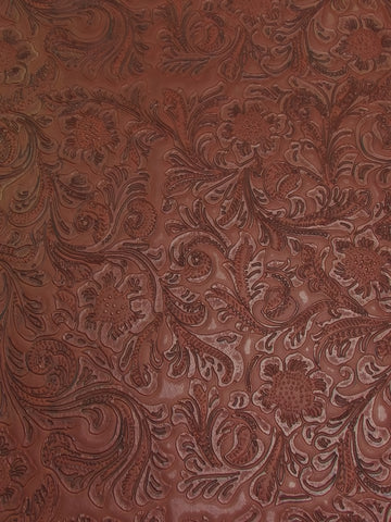 Copper Vintage Western Floral Pu Leather Fabric / Sold By The Yard