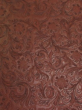Vintage Western Floral Pu Leather Fabric / Copper / By The Roll - 30 Yards