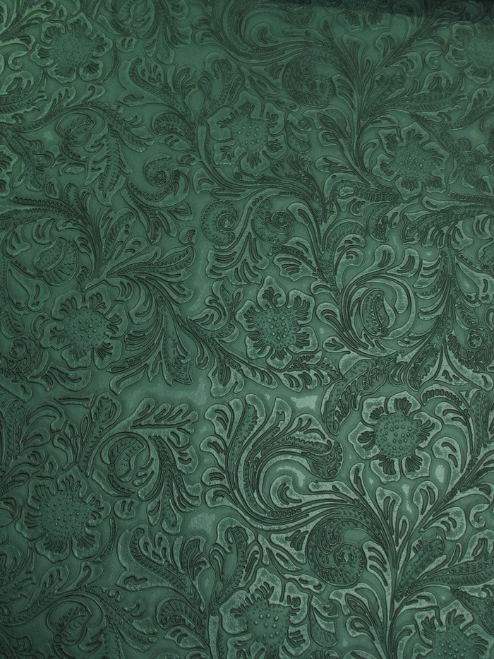 Teal Vintage Western Floral Pu Leather Fabric / Sold By The Yard