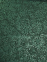 Teal Vintage Western Floral Pu Leather Fabric / Sold By The Yard
