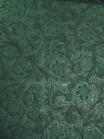Teal Vintage Western Floral Pu Leather Fabric / Sold By The Yard