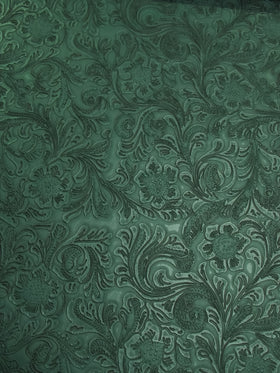 Vintage Western Floral Pu Leather Fabric / Teal / By The Roll - 30 Yards