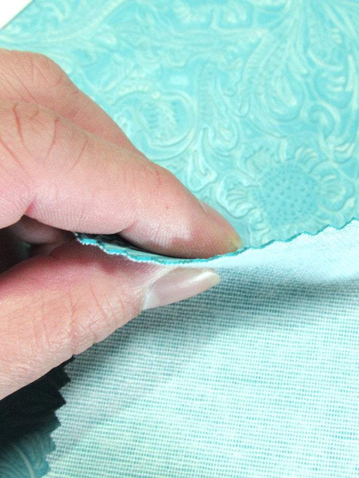 Turquoise Vintage Western Floral Pu Leather Fabric / Sold By The Yard