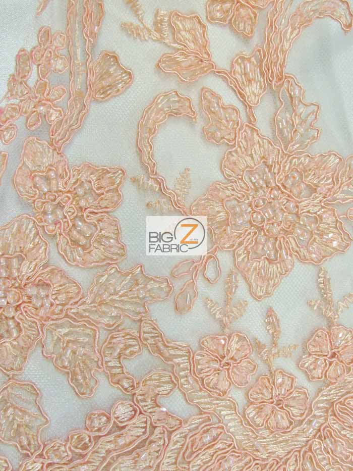 Vintage Italian Floral Beaded Sequins Fabric / Blush / Sold By The Yard