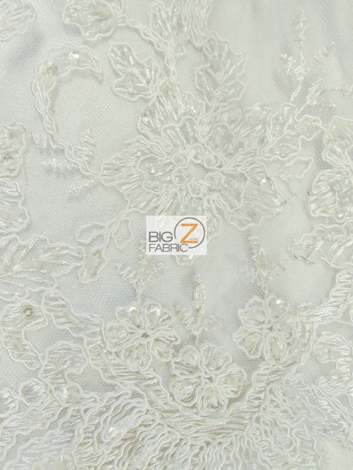 Vintage Italian Floral Beaded Sequins Fabric / Ivory / Sold By The Yard