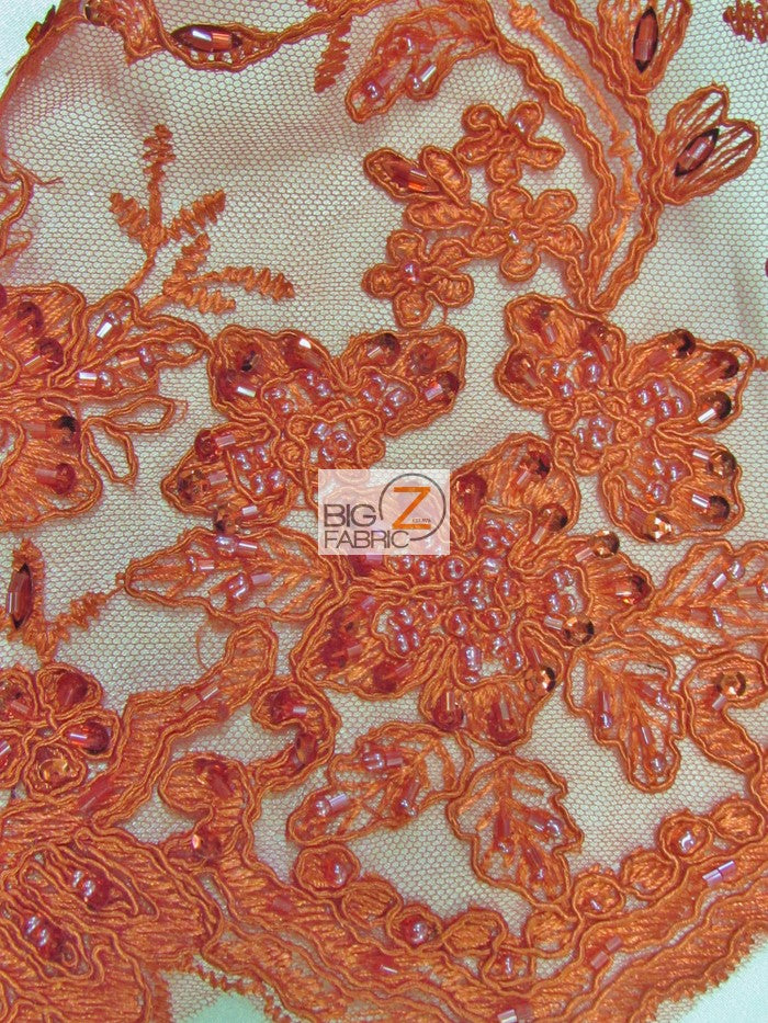 Vintage Italian Floral Beaded Sequins Fabric / Red / Sold By The Yard