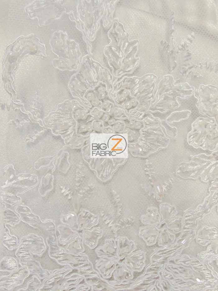Vintage Italian Floral Beaded Sequins Fabric / White / Sold By The Yard