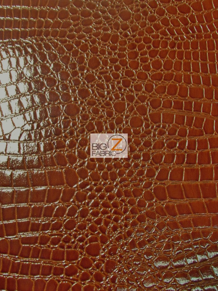 Brown Vinyl Embossed Shiny Alligator Fabric / Sold By The Yard