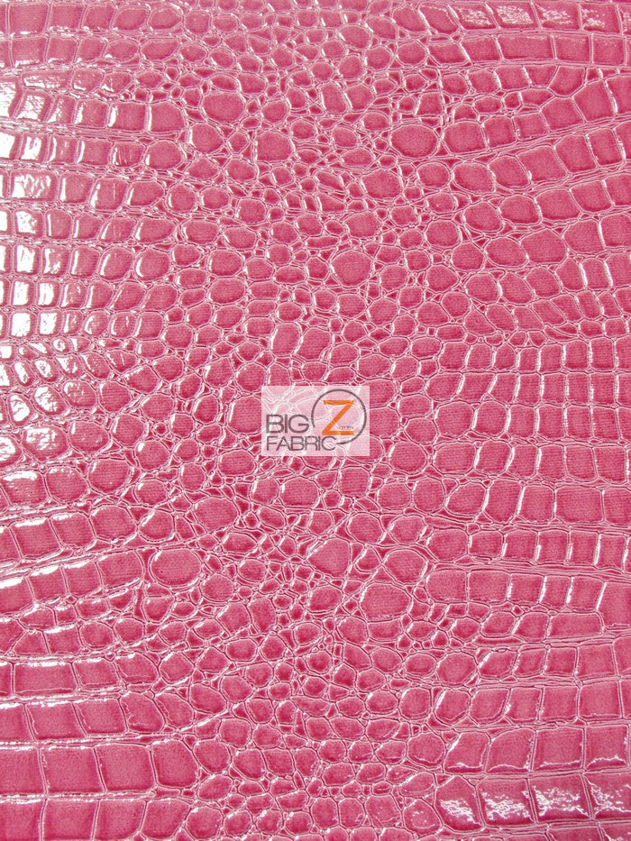 Vinyl Faux Fake Leather Pleather Embossed Shiny Alligator Fabric / Fuchsia / By The Roll - 30 Yards