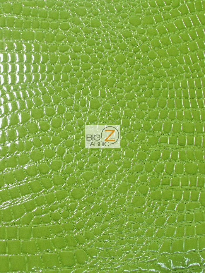 Lime Vinyl Embossed Shiny Alligator Fabric / Sold By The Yard