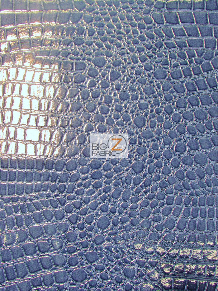 Vinyl Faux Fake Leather Pleather Embossed Shiny Alligator Fabric / Navy Blue / By The Roll - 30 Yards