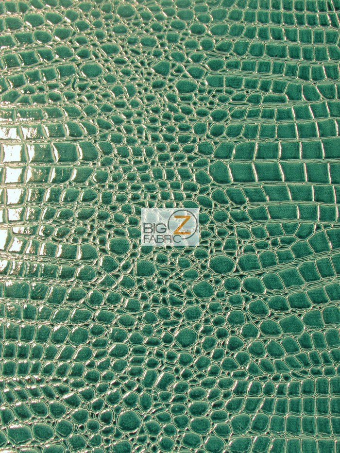 Turquoise Vinyl Embossed Shiny Alligator Fabric / Sold By The Yard