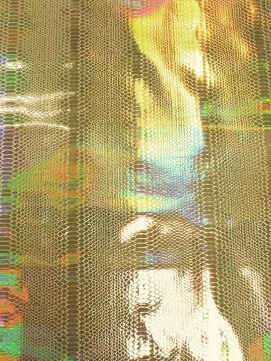 Viper Snake Holographic Embossed PVC Vinyl Fabric / Gold / Sold By The Yard - 0