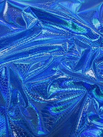 Viper Snake Holographic Embossed PVC Vinyl Fabric / Royal Blue / Sold By The Yard