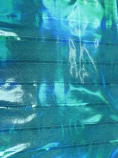 Viper Snake Holographic Embossed PVC Vinyl Fabric / Turquoise / Sold By The Yard - 0