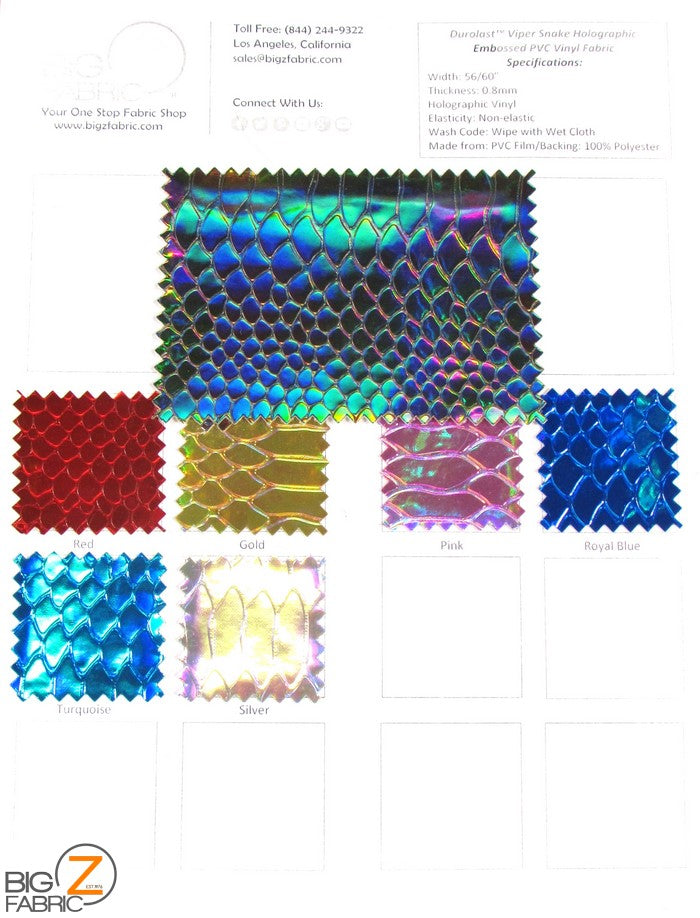 COLOR CARD/ Viper Snake Holographic Embossed PVC Vinyl Fabric