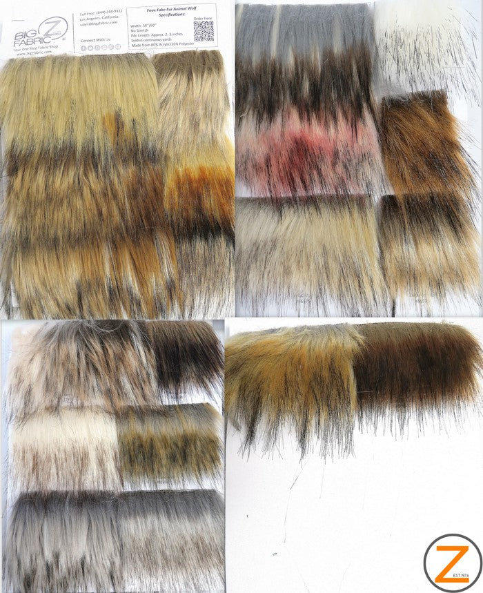 Faux Fake Fur Animal Coat Costume Fabric - Wolf Color Card