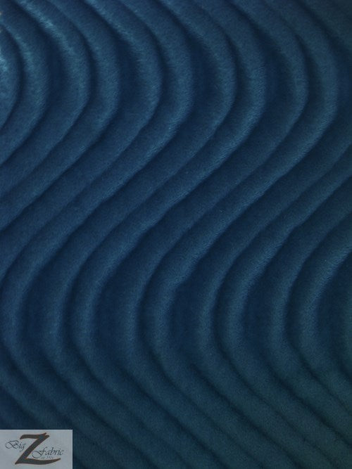 Wavy Swirl Flocking Velvet Upholstery Fabric / Navy Blue / Sold By The Yard