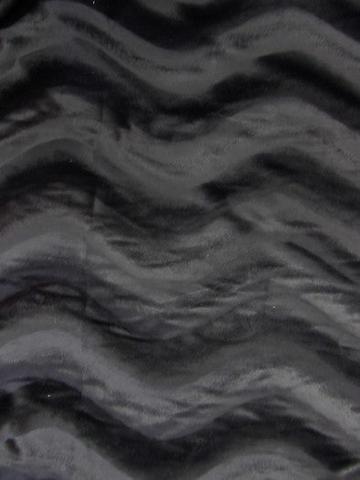 Black Velboa Solid Wavy Short Pile Fabric / Sold By The Yard