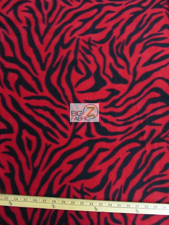 Fleece Printed Fabric Animal Zebra / Red / Sold By The Yard