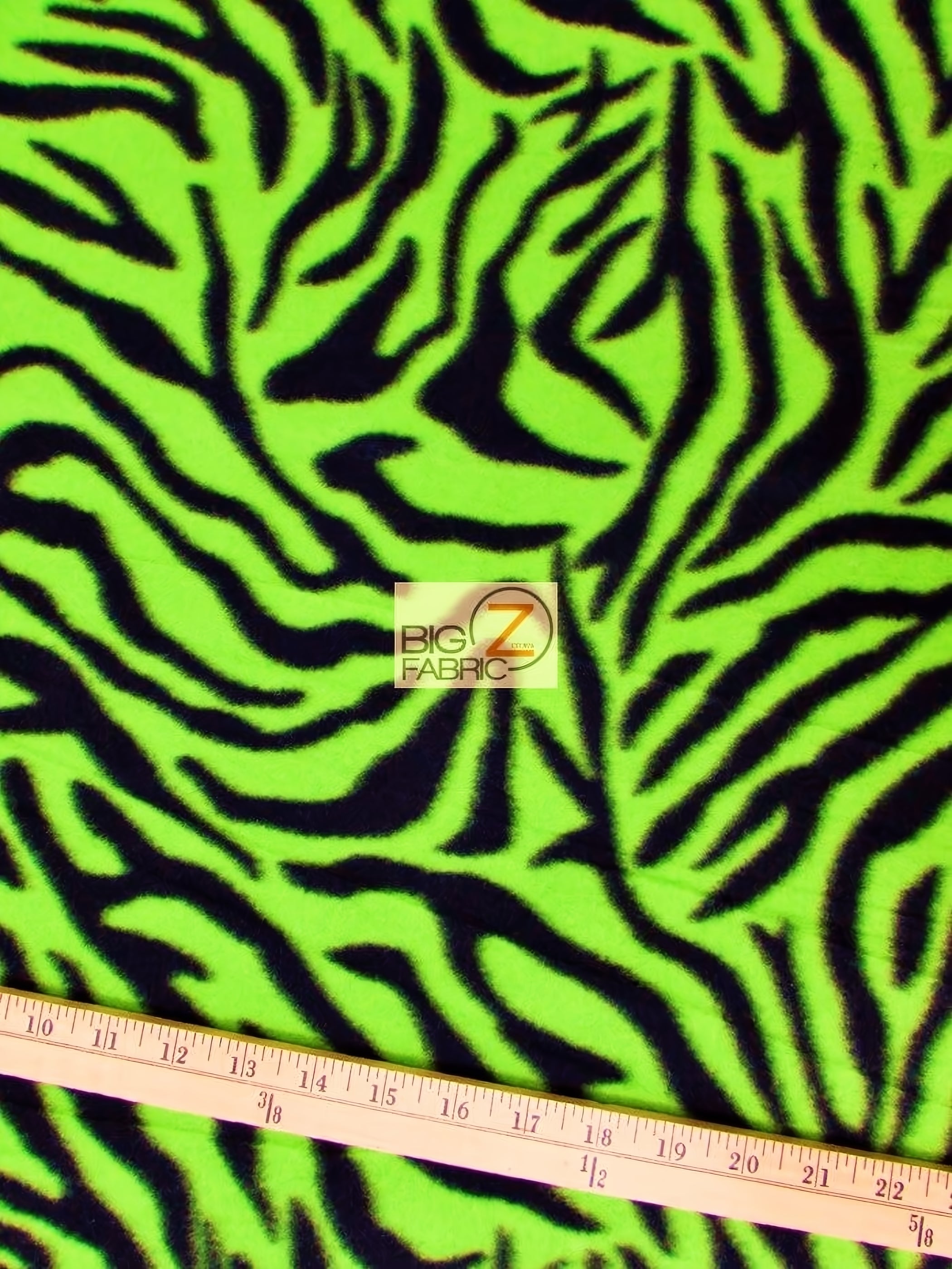 Fleece Printed Fabric Animal Zebra / Lime / Sold By The Yard