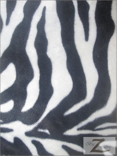 White/Black Big Strip Velboa Zebra Animal Short Pile Fabric / Sold By The Yard